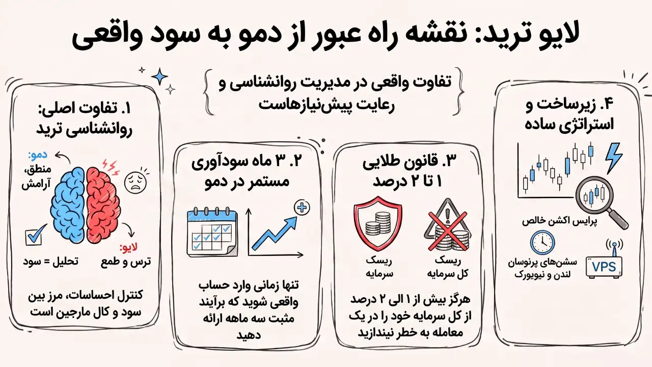 لایو ترید نقشه راه عبور از دمو به سود واقعی